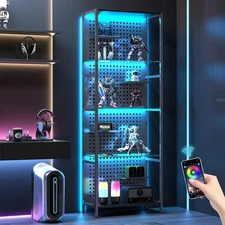 Glass Display Shelf for Collectibles, LED Black Shelf, Curio Cabinet