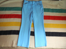VTG 70s Sears Jeans Joint Sky Blue Hippy Disco Flare Poly USA 34x30 Slacks Pants