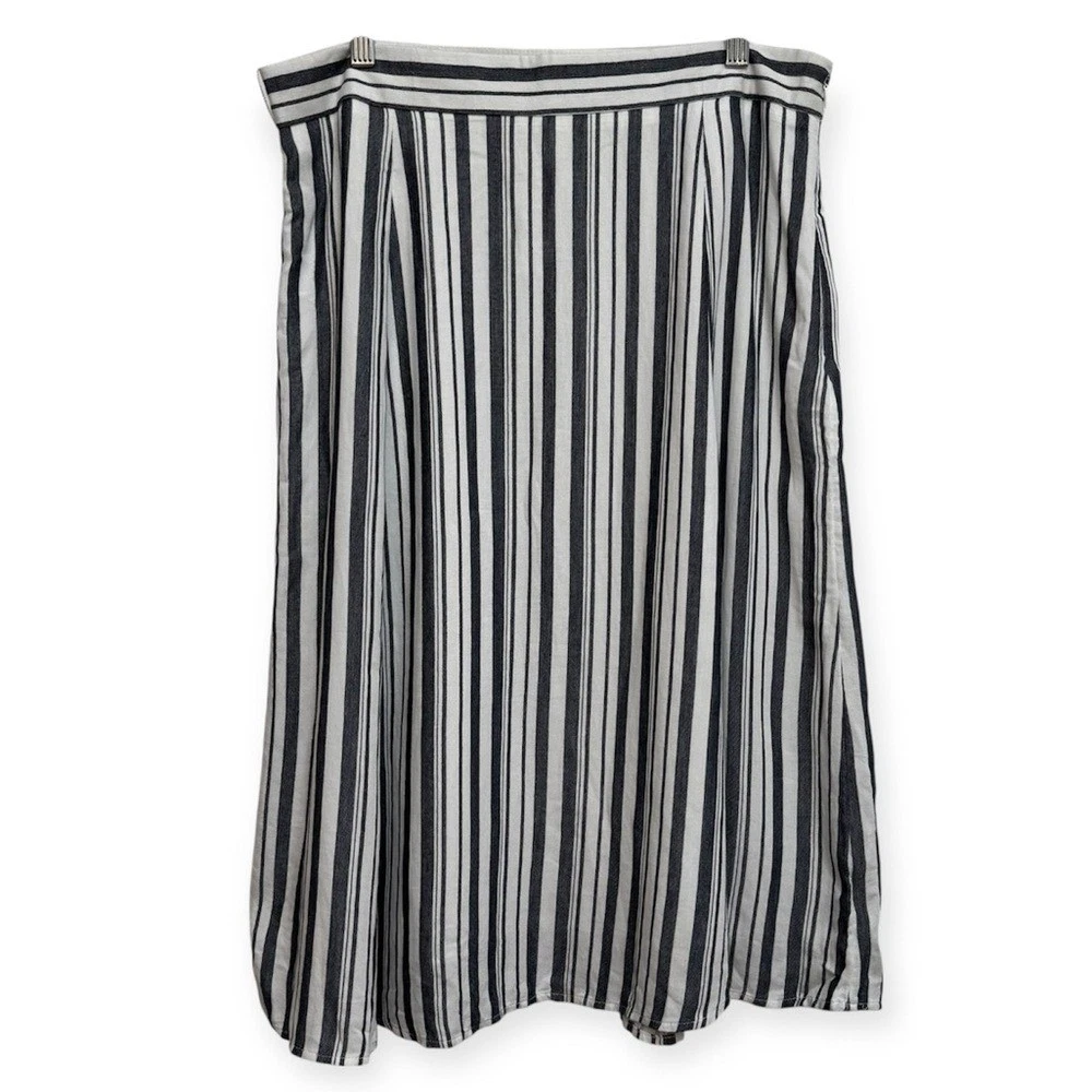 Loft Striped A-Line Midi Skirt Women's Size 12 NWT Preppy Nautical White Blue
