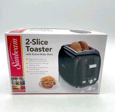 Sunbeam 2-Slice Toaster Extra-Wide Slot Black Bagel Cancel Crumb Tray TSSBTR2SLB
