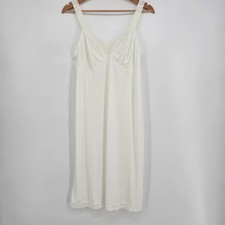 Vintage Shadowline Nylon Slip White Ivory Lace Trim Size 38 USA Made Lingerie