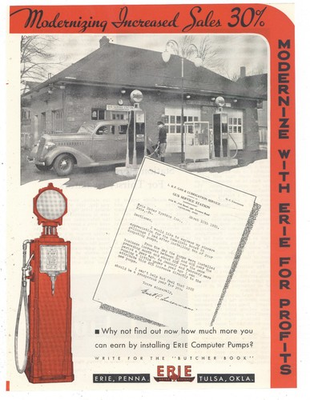 #ad #ad 1935 Erie Computer Gas Pump Ad: Gus Sunoco Gas Station 25th St. Cleveland Pic $24.84