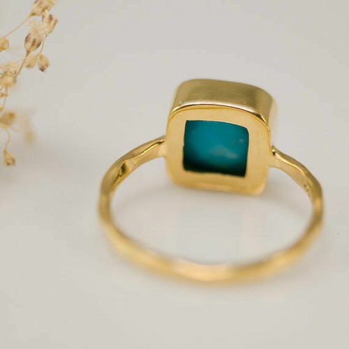 Unisex Fashion Simple Plated HOT Yellow Gold Proposal Ring Turquoise Wedding 18K - Picture 4 of 10