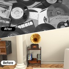 Album CD Storage Rack, Dark Walnut Wooden and Metal Built CD Books Storage Rack
