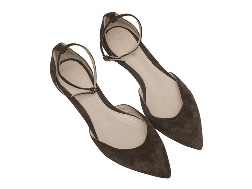 Brown Gianvito Rossi Pointed-Toe Ankle Strap Flats Size 38 - Picture 2 of 5