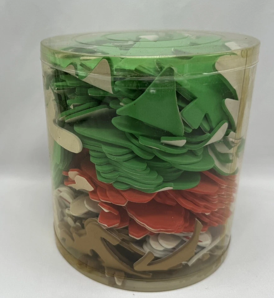 Christmas Foam Stickers Tree Candy Cane Reindeer Stockings Craft Ted Green Tub — 第 4/4 张图片