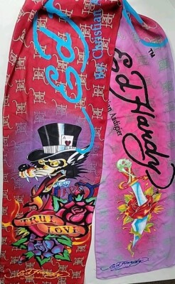 VTG 80s Y2K Ed Hardy Woof & Dagger Rose Tattoo By Christian Audigier Scarf Wrap
