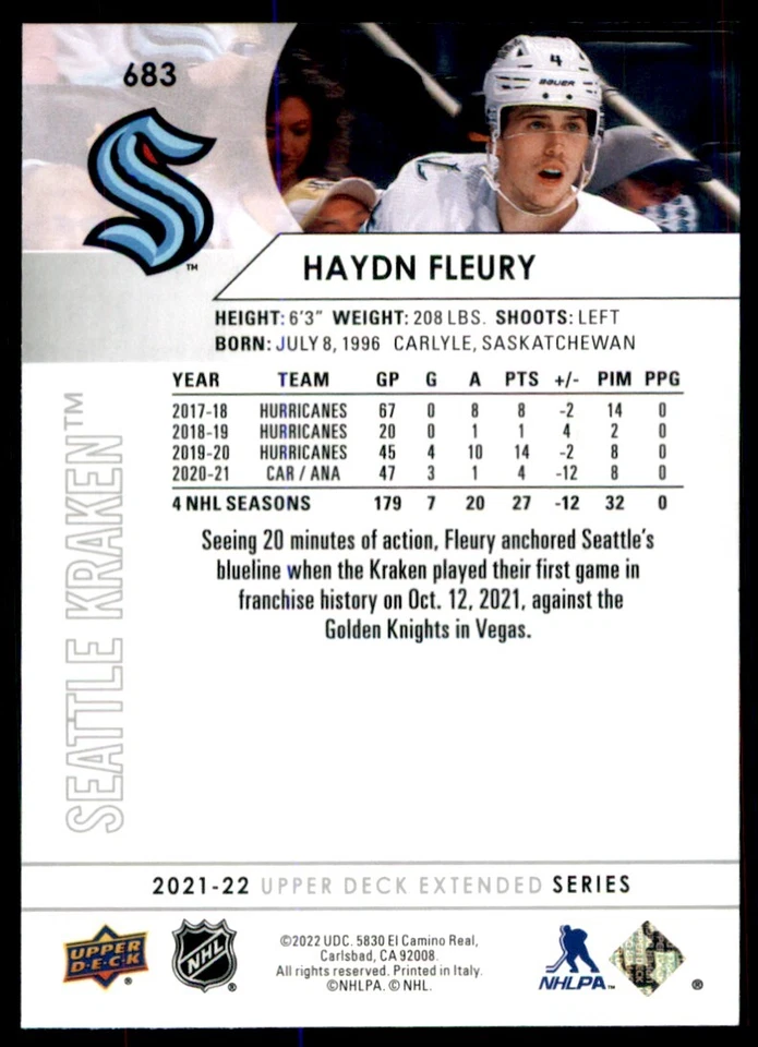 2021-22 Upper Deck Extended Series Haydn Fleury #683 - Image 2 of 2