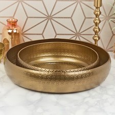 2 x Metal Gold Bowl Set w/ Hammered Effect Table Centrepiece Decorative Dishes