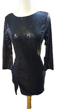 TOBI Dress black sequins back zip 3/4 sleeves Sexy cocktail mini Dress Med New