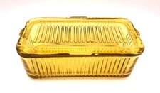 Vintage Federal Glass Amber Gold Yellow Rectangle Refrigerator Box Dish 8.5"