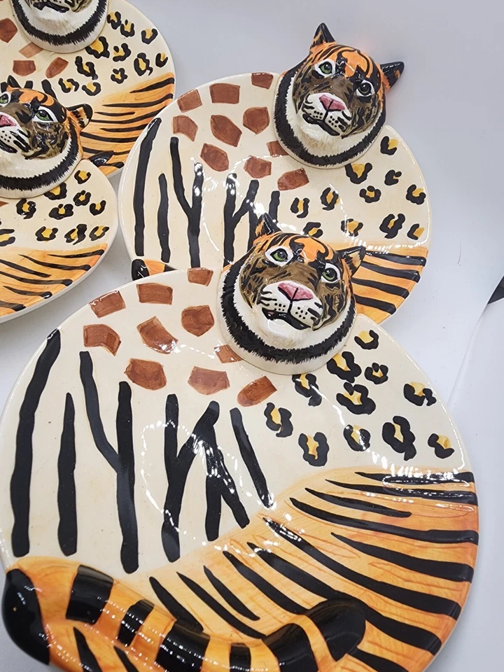 Juego De 4 Plato Vintage Estampado Animal Loto Tigre Decorativo Plato 3D Plato 2000 Foto 2 de 4
