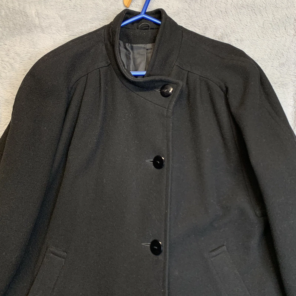 House of Fraser Overcoat Exclusive Womens Black Button Pure New Wool Size UK 18