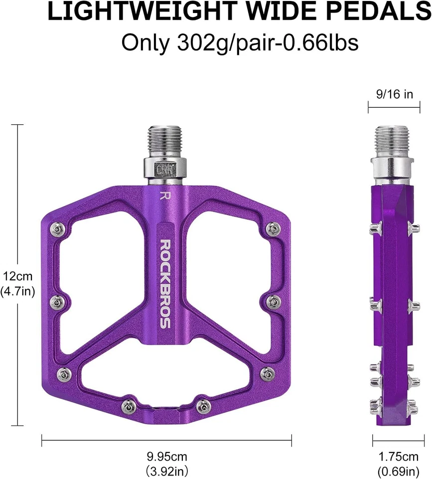Pedales de bicicleta ROCKBROS 9/16"" aleación de aluminio pedales de plataforma ancha plana 4 rodamientos Foto 4 de 4