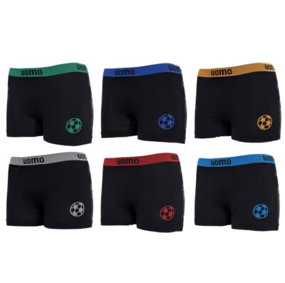 Uomo Kinder Boxershorts Retro Microfaser 6er oder 12er Set Farbmix Fussball K05