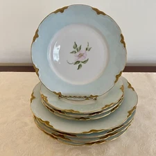 Hutschenreuther HandPainted Roses Gold Gilt 4 Dinner & 4 Salad Plate VTG SET 8pc