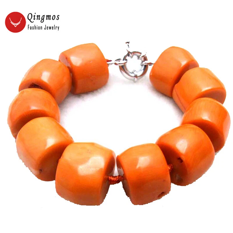Pulseira feminina genuína de coral laranja natural fatia de 15 a 20 mm de espessura 9" joias - Imagem 2 de 4