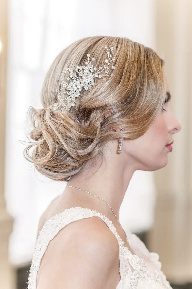 Peine de pelo de cristal flor cristal estrás boda peine de pelo novia Foto 3 de 4