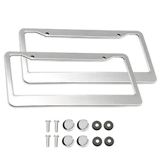 2PCS Silver Stainless Steel Car License Plate Frame Cover Tag With Screws & Caps