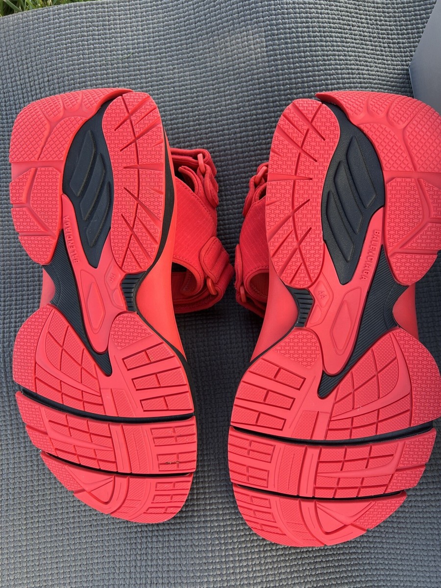 $795 Balenciaga Men's Red Tourist Two-Strap Ripstop Sandal