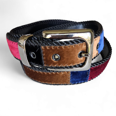Vintage 1980s Elite Women\'s Tapestry Velvet Color Block Belt Size Medium 29\
