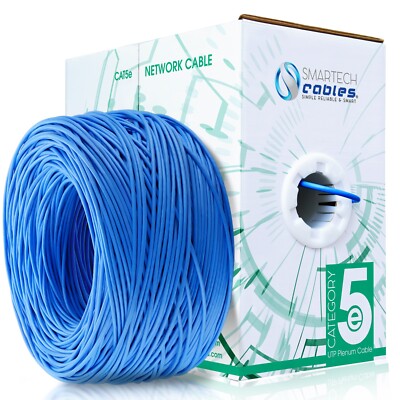 Cat5e 1000ft Plenum CMP Cable UTP Bulk Ethernet 350MHz 24AWG LAN Wire Blue White