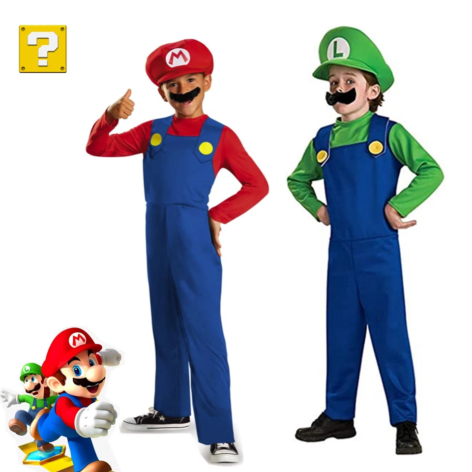 JATWIL Halloween Costume Super Mario and Luigi Fancy Dress Plumber Bros Complete Set
