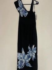 AB Studio Black Maxi Dress with Blue Floral Print Women's Size Small