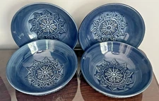 Pier 1 Imports Chateau Clair Scalloped Indigo Blue 4 Soup/Salad Bowls 8 1/4”