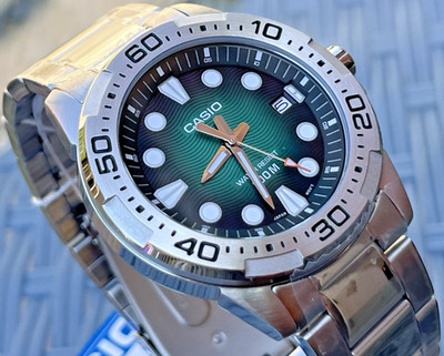 CASIO MTD-140D-3AVDF HERREN SILBER SMARAGD GRÜN SCHWARZ MARINE SPORT ZIFFERBLATT UHR