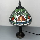 Vintage Tiffany-Style Accent Lamp Stained Glass Tulip Design Metal Base 12.5”H