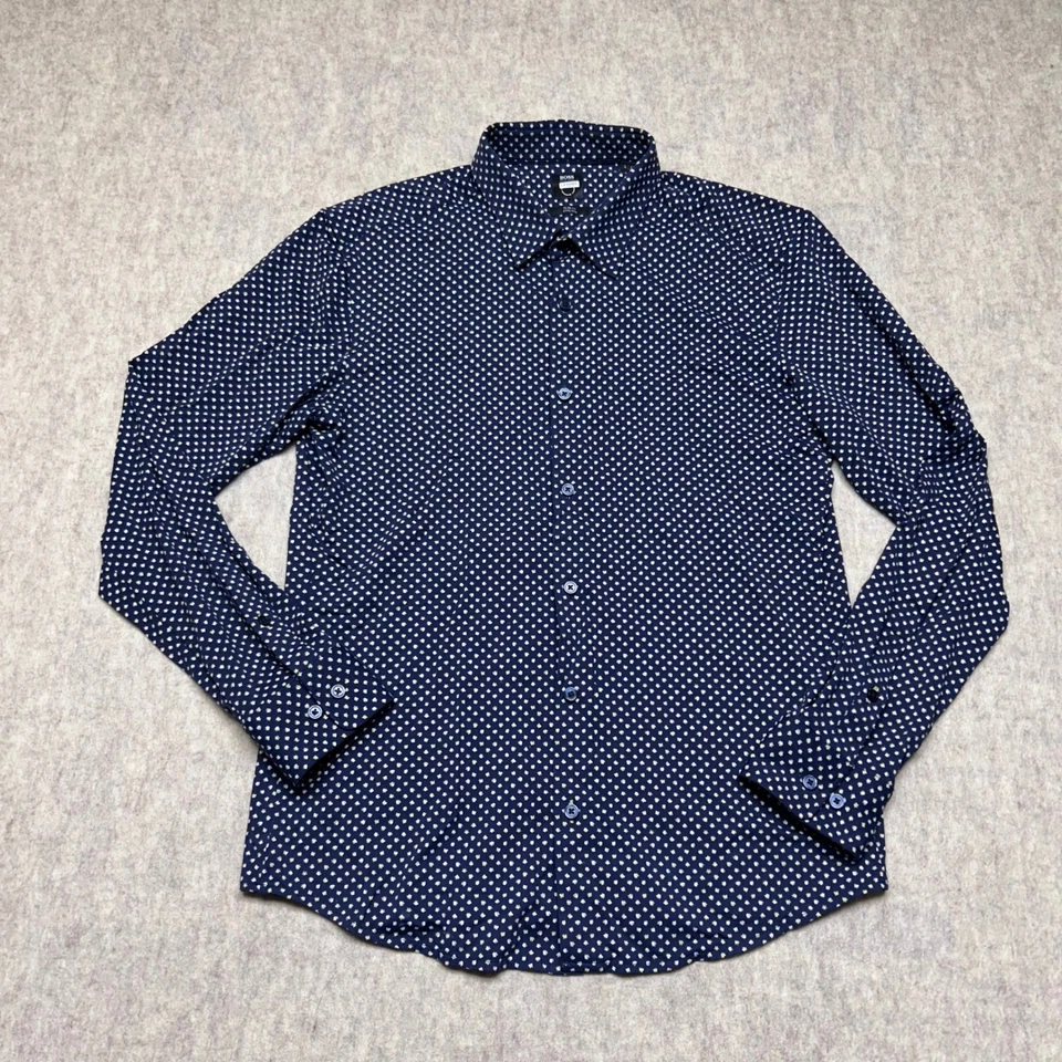 Hugo Boss Slim Fit Stretch Tiny Floral Dress Shirt Men Size L Navy Blue Ronni - Image 2 of 4