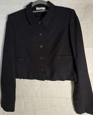 vintage Laura Ashley black cropped blazer Front Button Jacket SZ 6 Made Italy