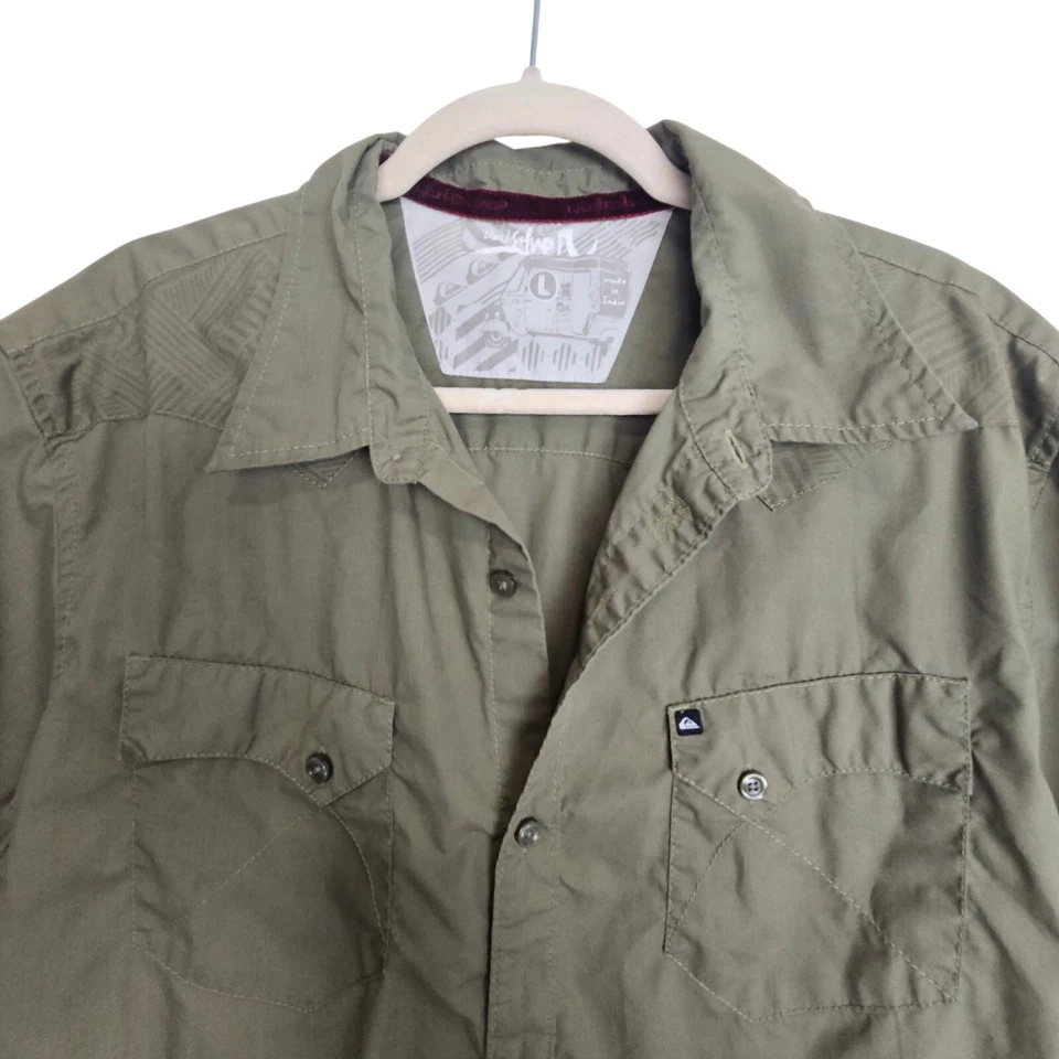 Quiksilver Shirt Green Button Front Short Sleeve Collared Shirt Men L - Image 2 of 4