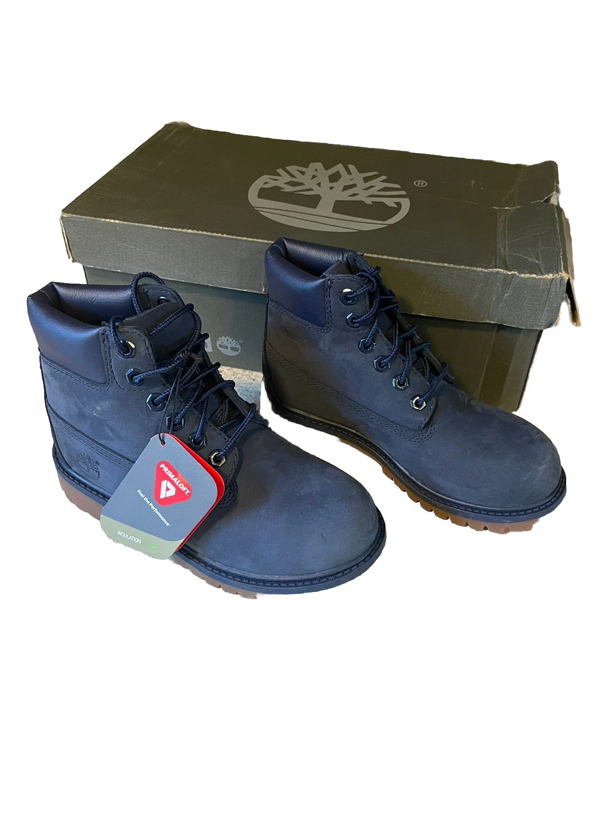 Stivali impermeabili Timberland Youth taglia 13 blu navy premium 6" pollici nabuk