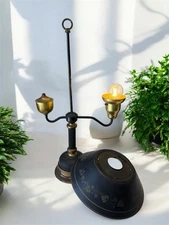 Antique Brass French Bouillotte Table Lamp Original Metal Tole Shade READ