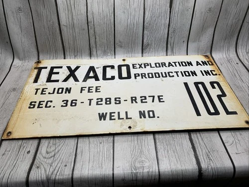 Vintage Porcelain Oil Field Sign - Texaco Inc Well No 102