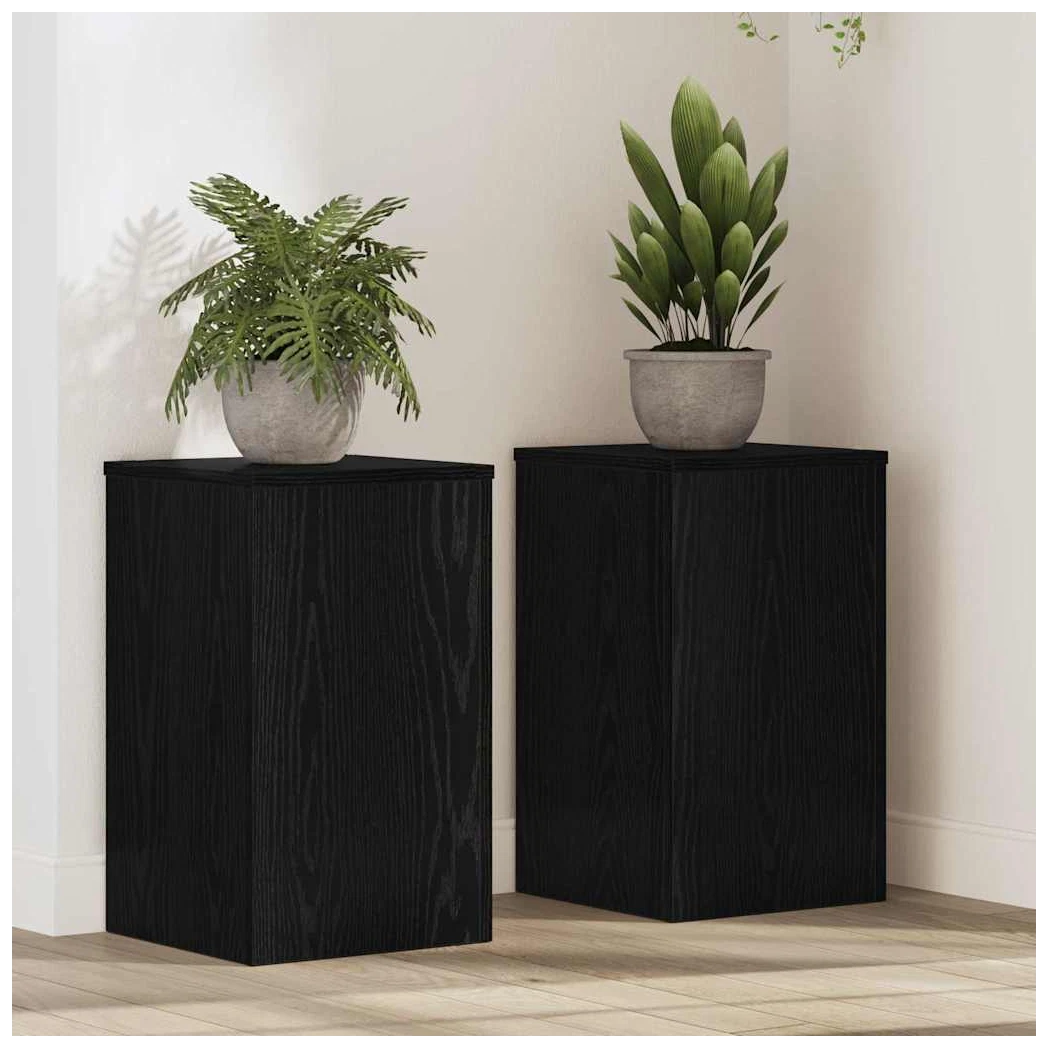 Wooden Plant Stand 2pc Black Oak Engineered Wood 30x30x50cm Tiered Indoor Set