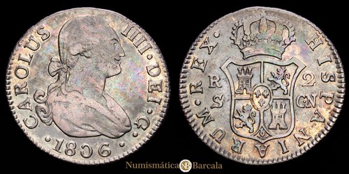 Carlos IV 2 Reales (5,98g) 1806 Sevilla Ensayador C·N AC-735 VF - Picture 1 of 3