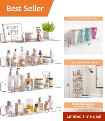 Set of 4 Clear Acrylic Floating Shelves - Stylish Storage Solution for Any Room