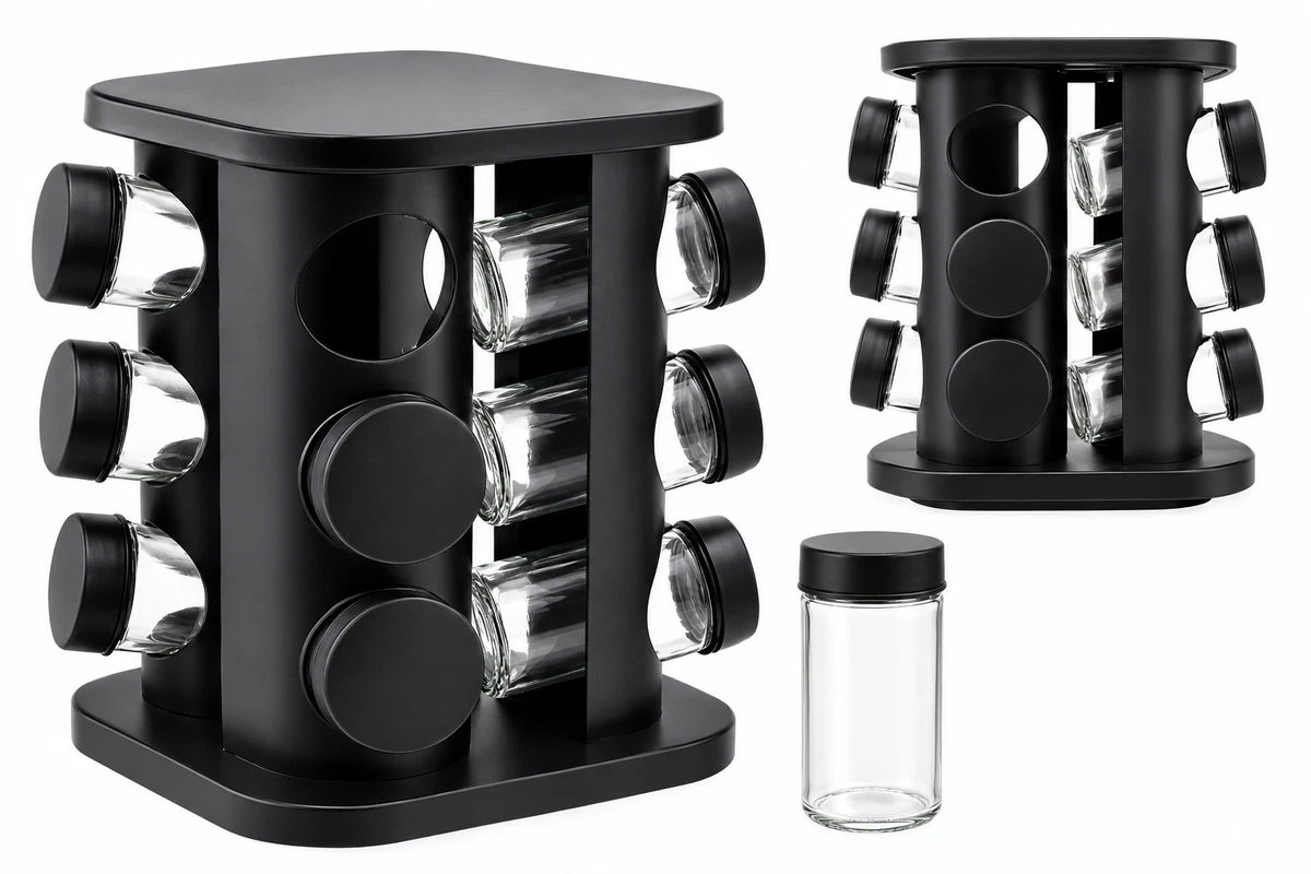 Especiero Giratorio 360 de Cocina Organizador Especias 12 Botes Frascos Cristal