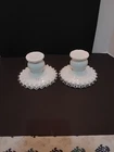 Pair Lovely Vintage Fenton Milk Glass Silver Crest Candlesticks Candle Holder
