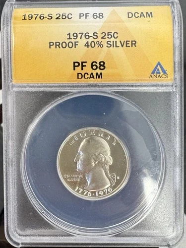 1976-S 25C PROOF 40% SILVER PF 68 DCAM ANACS