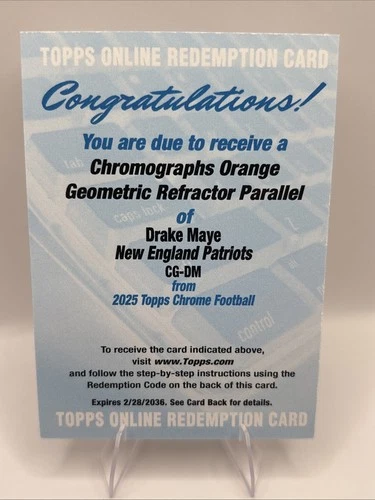 2025 Topps Chrome Drake Maye Base (RAW)