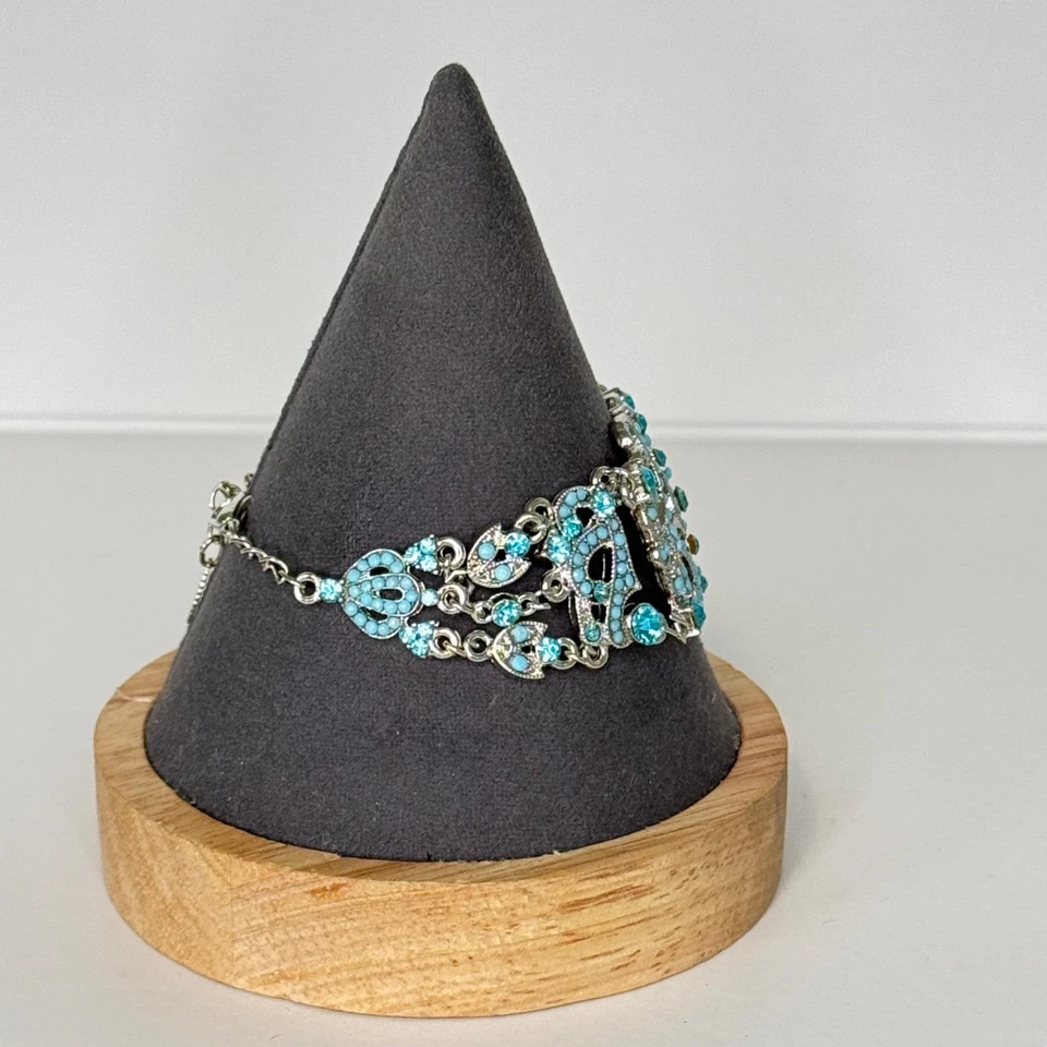 Pulseira estilo vitoriano VCLM filigrana azul strass tom prata - Imagem 2 de 4