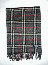 Burberry London Nova Check Plaid Lambswool Scarf Charcoal Grey Red England