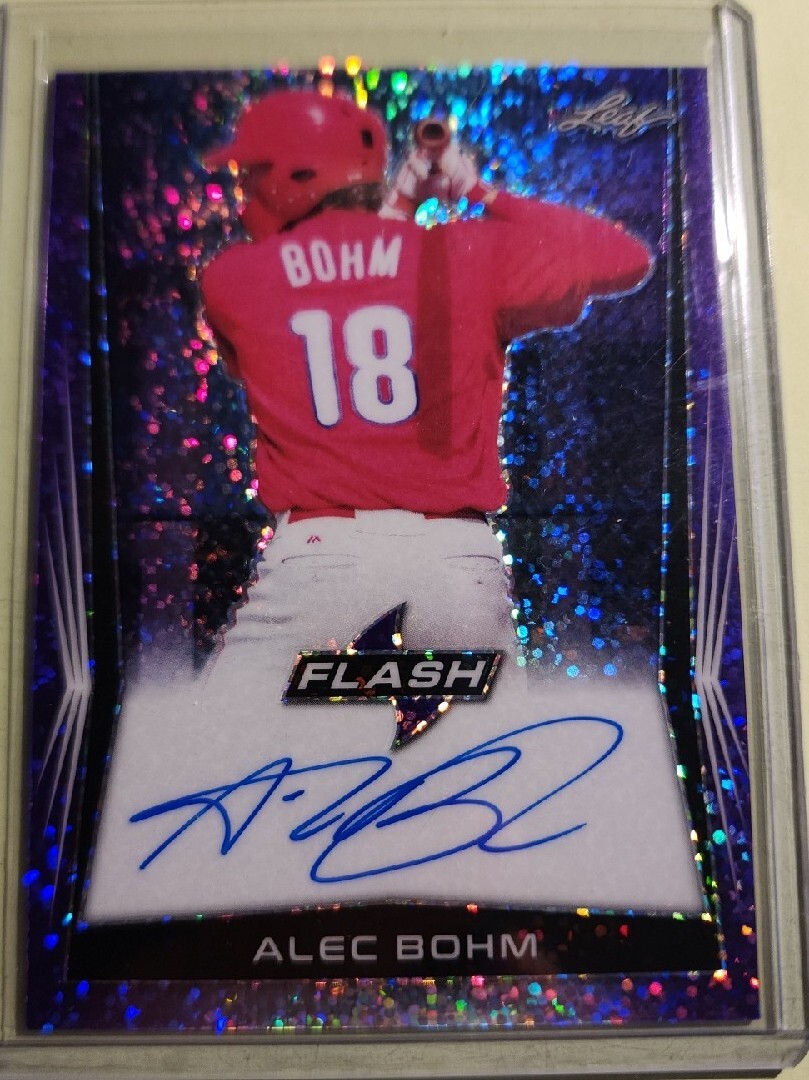 スポーツ選手 2018 Bowman Alec Bohm RC Auto Purple 2018 ALEC BOHM RC AUTO #9/25 LEAF PURPLE FLASH Phillies HARD