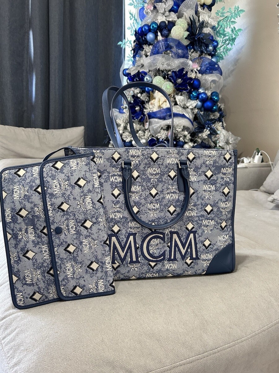 MCM Women Vintage Jacquard Tote Bag Blue Large size | eBay