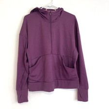 ALL IN MOTION Ponte Half Zip Hoodie Purple 1/2 Zip Thumbholes Sweatshirt Large L
