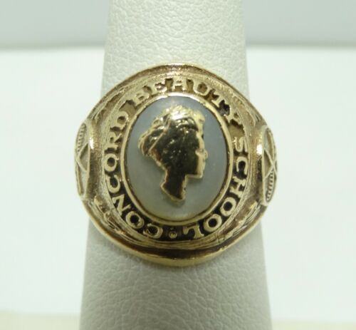 14K Yellow Gold Baroque Pearl Concord Beauty School Ring Size 5 6.2 Grams D8495 - Afbeelding 1 van 5